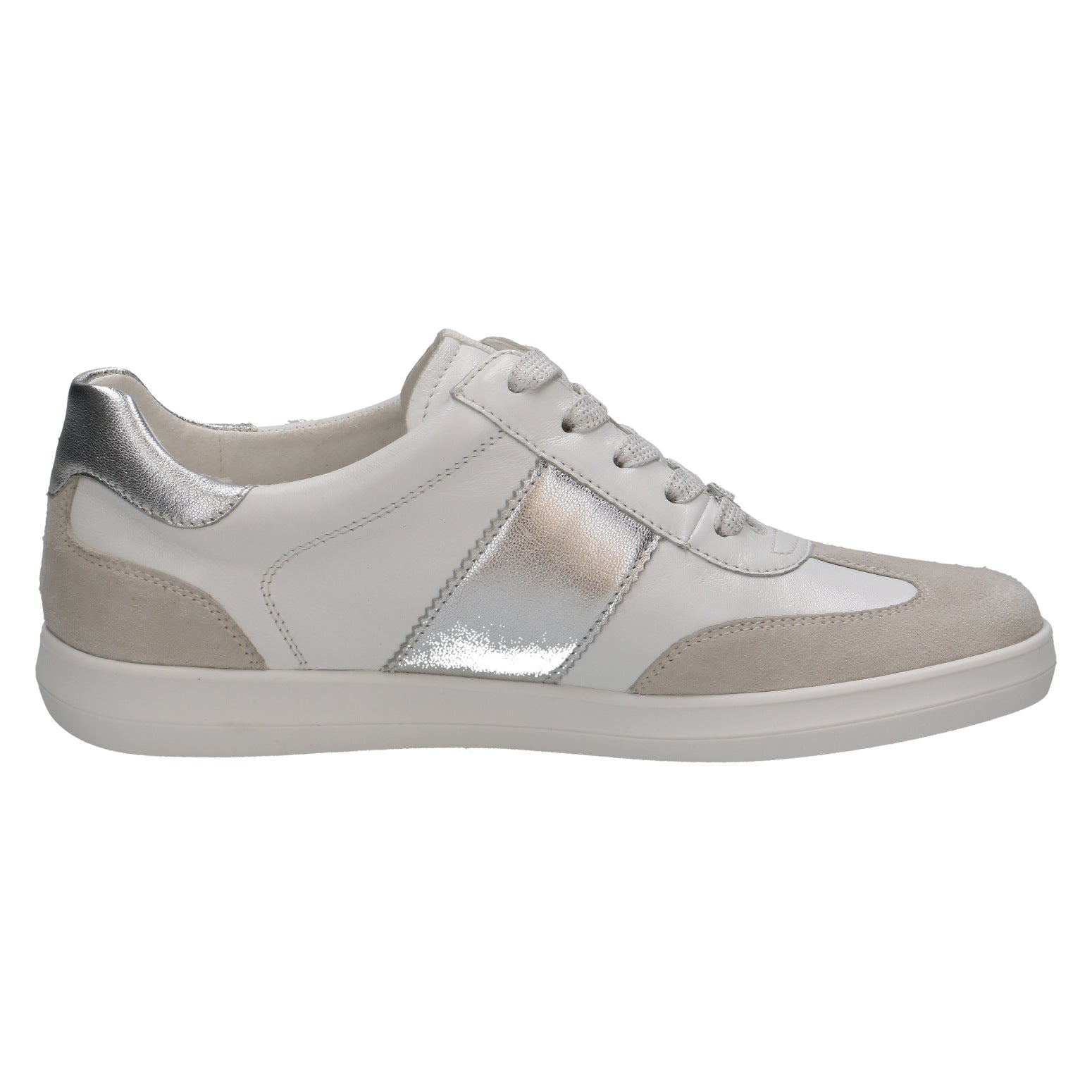 White and silver sneaker on a white background