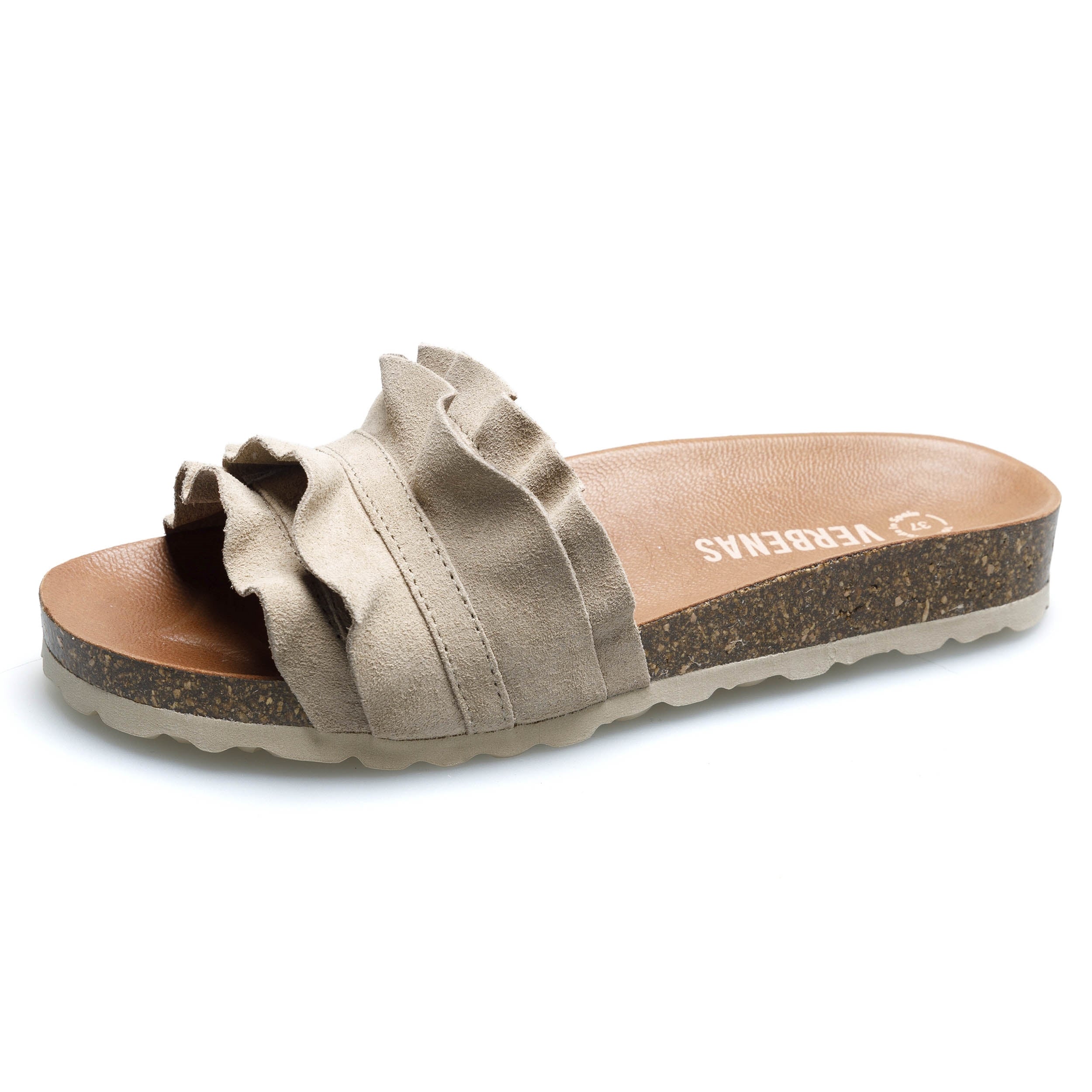 Coastal Breeze Ruffle Slider Sandals / Stone