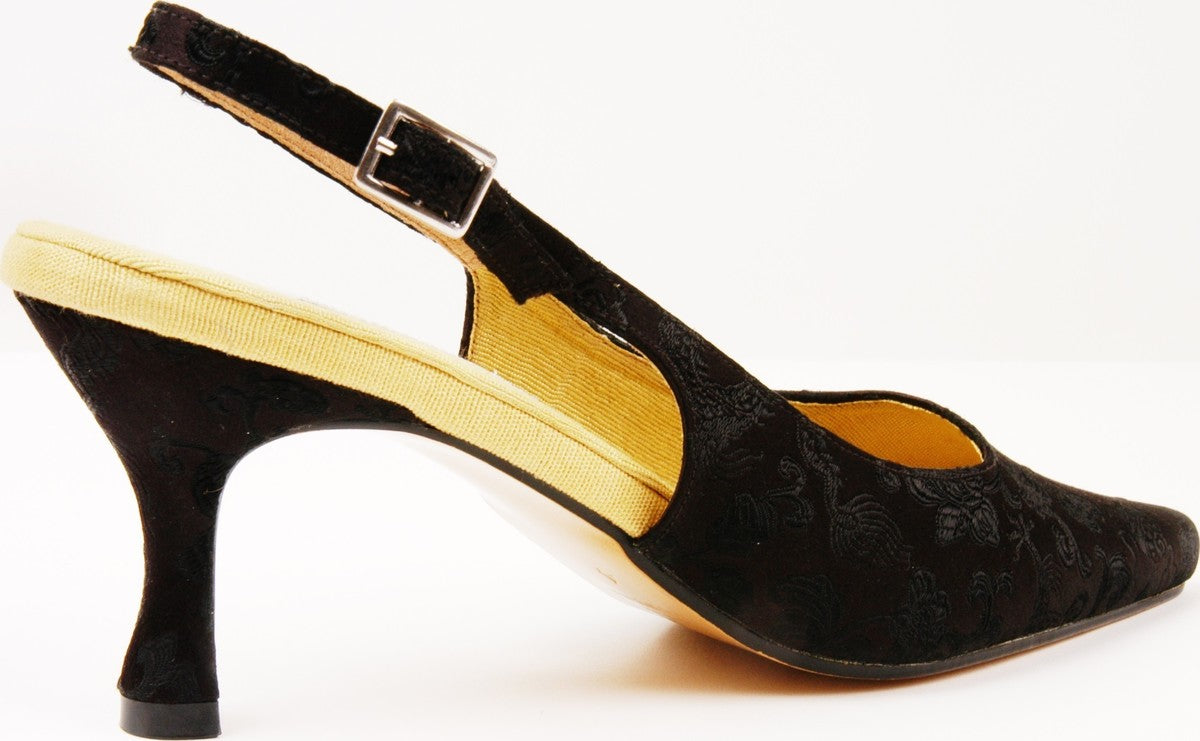Bella Black Brocade Slingbacks