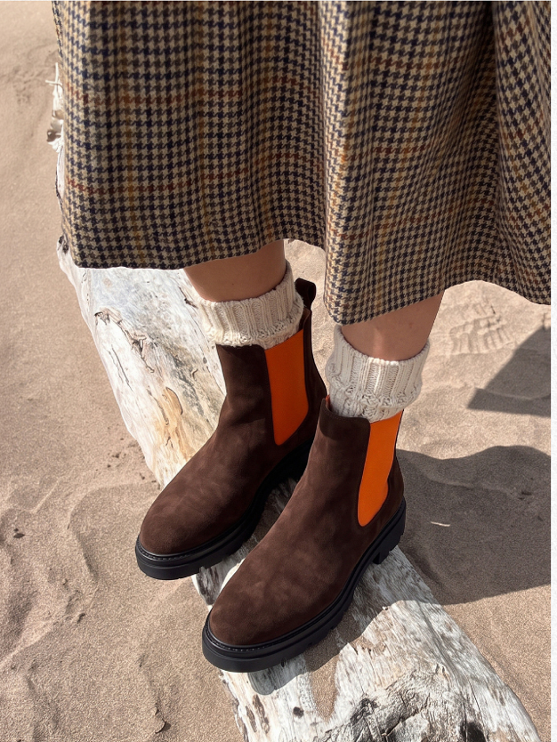 Brown Chelsea Boots with orange flashes