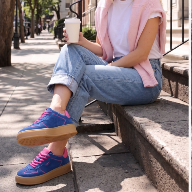bright blue suede snakers