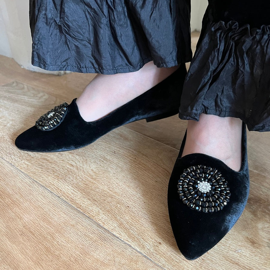 Brooksies Black Velvet Flats