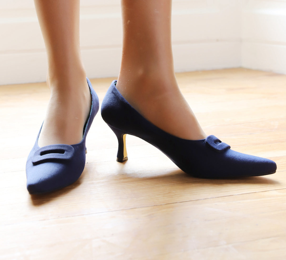 French Navy Buckle Court Shoes