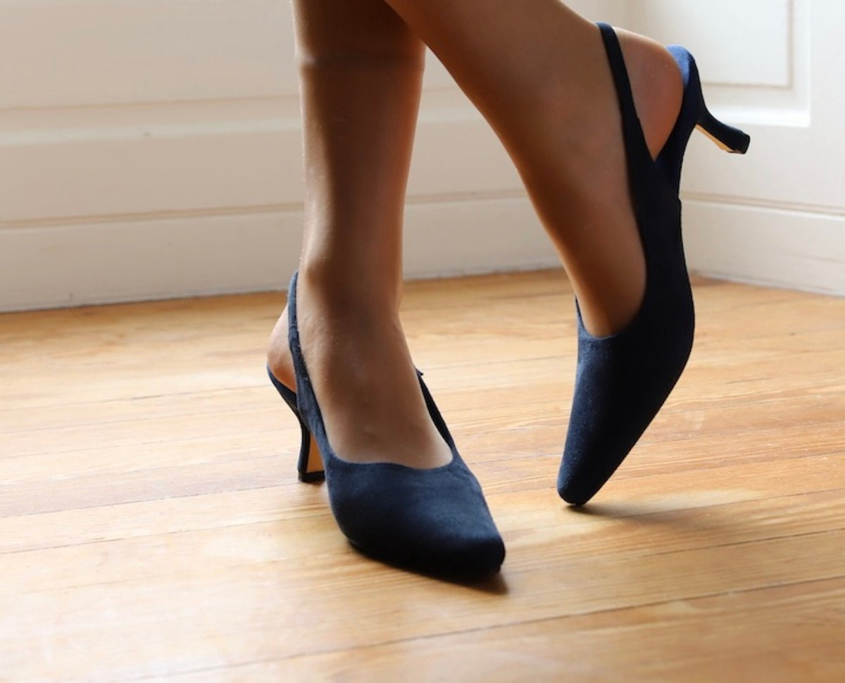 Saskia Navy Suede Slingbacks