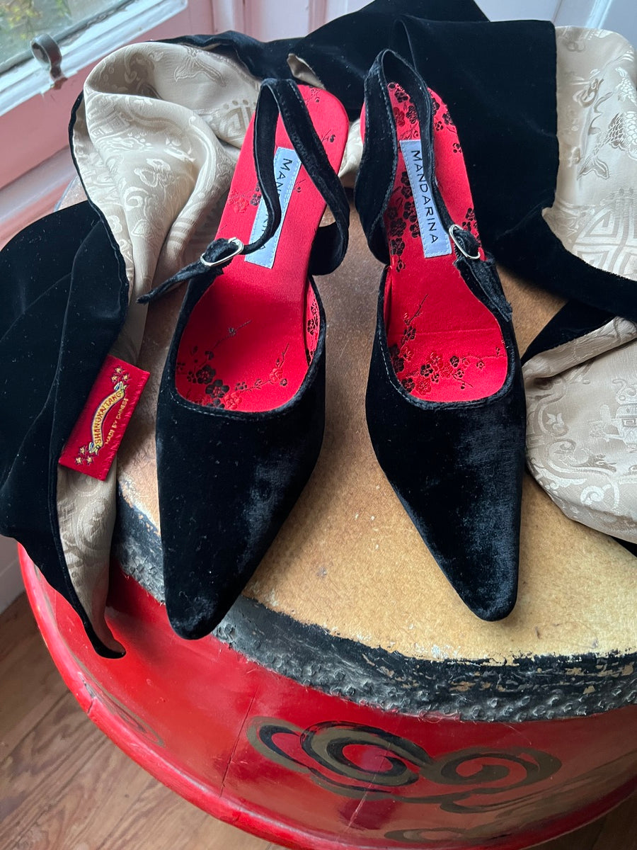 Black Velvet Slingback Shoes