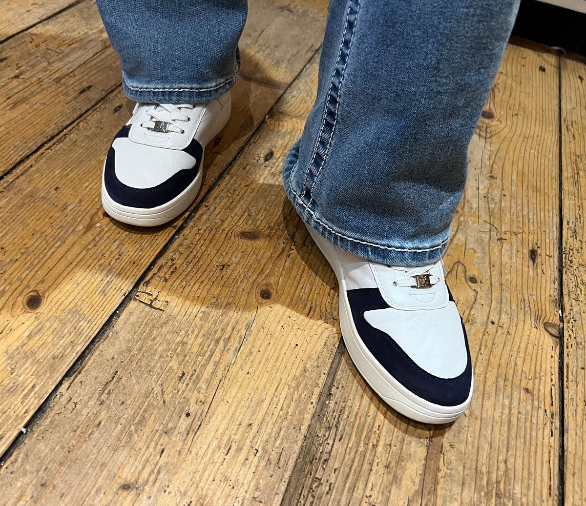 Navy & White Leather Sneakers