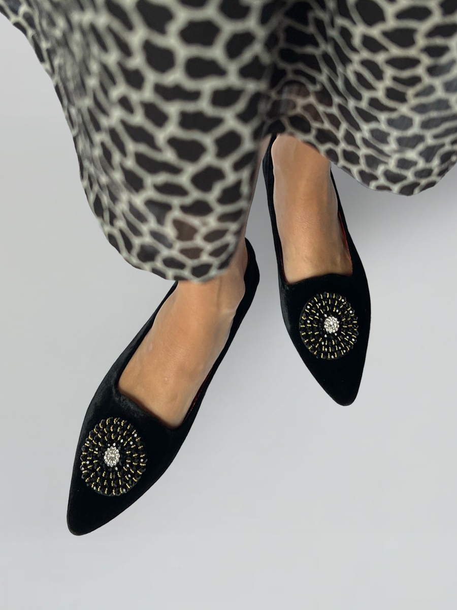 Brooksies Black Velvet Flats