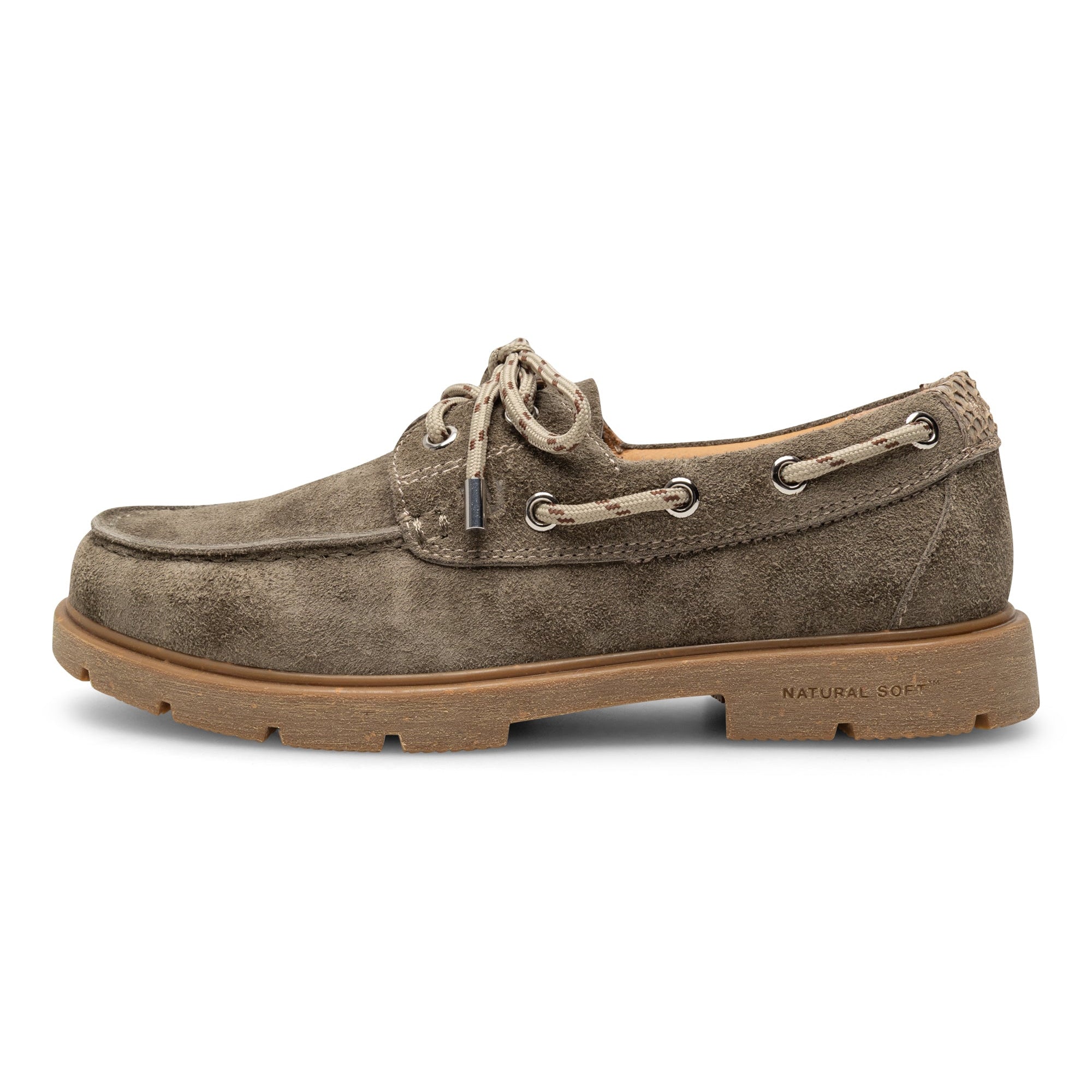 taupe suede boat shoes