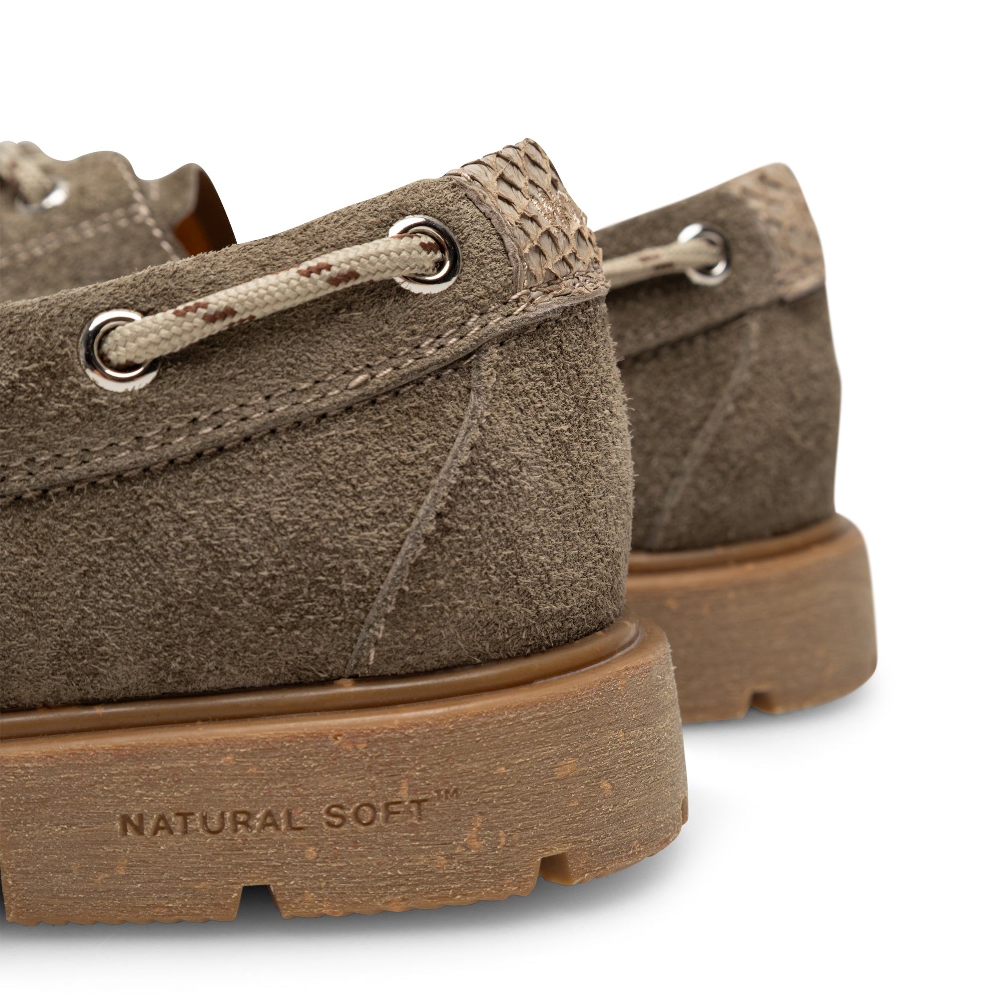 women's boat shoes in taupe suede
