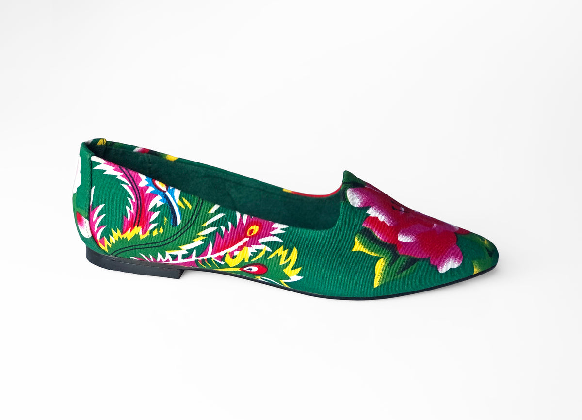 Green Peony Pattern Loafers
