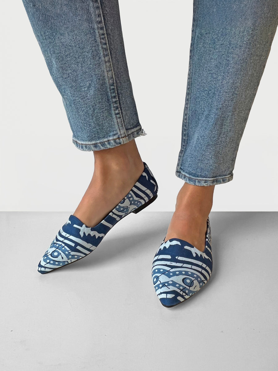 Indigo Batik Print Flats