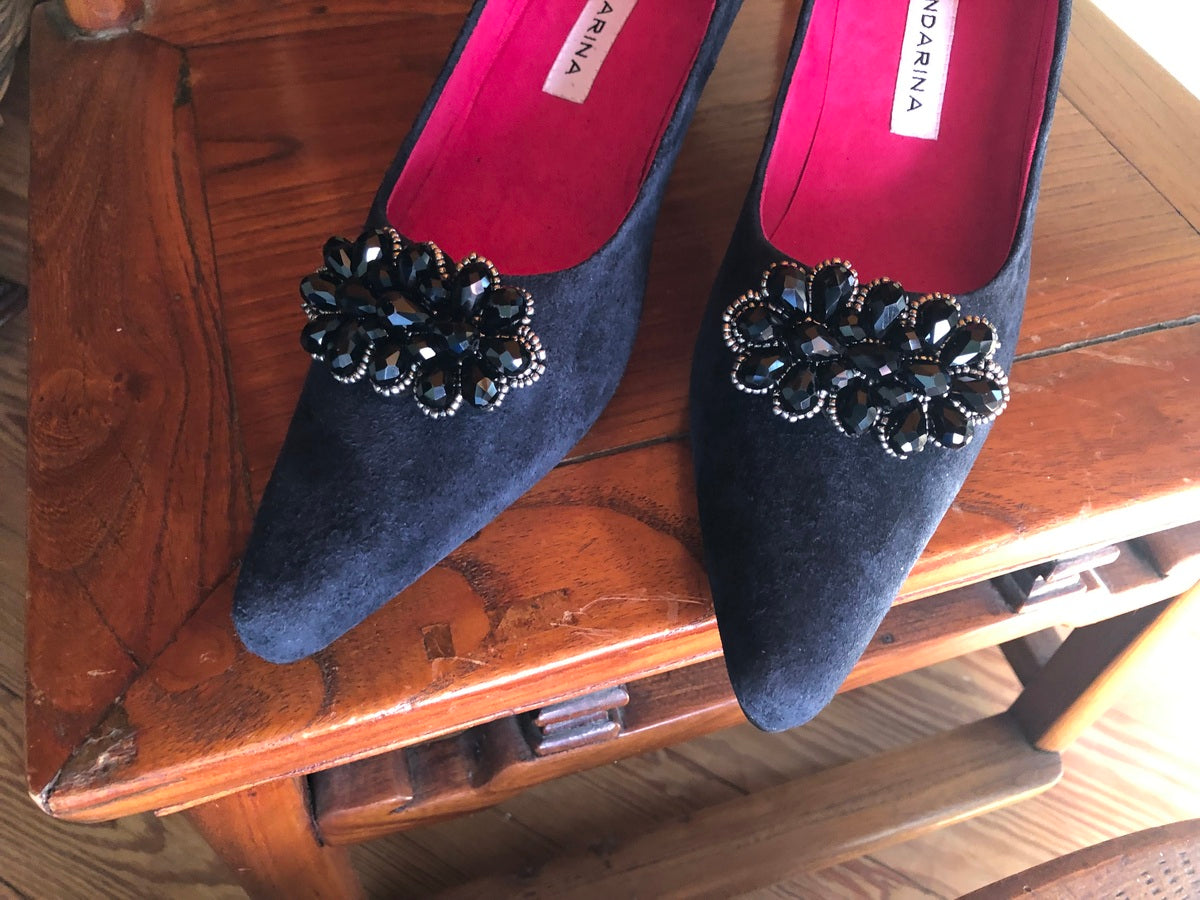 Sabine Navy suede courts