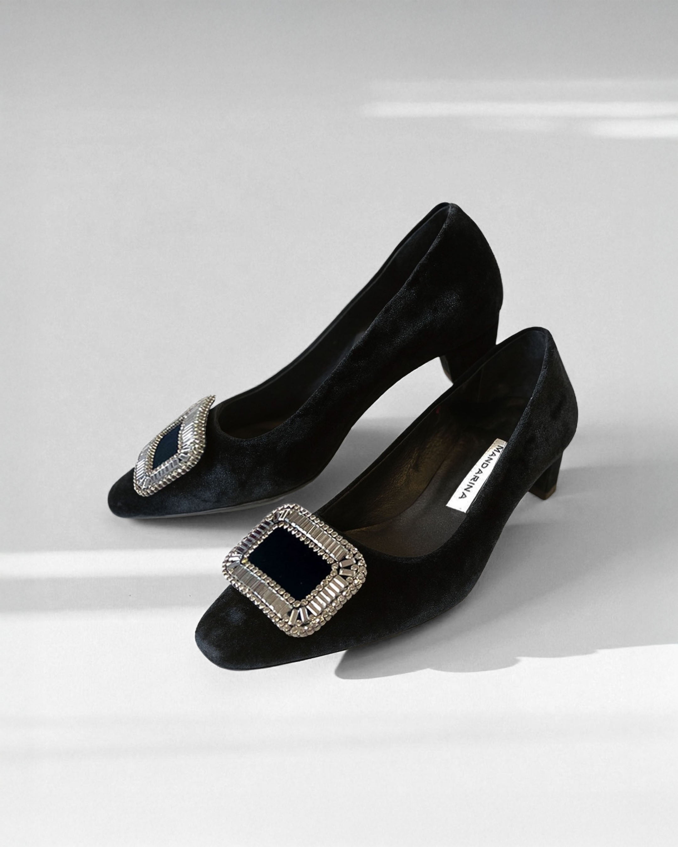 Black Diamanté Court Shoes