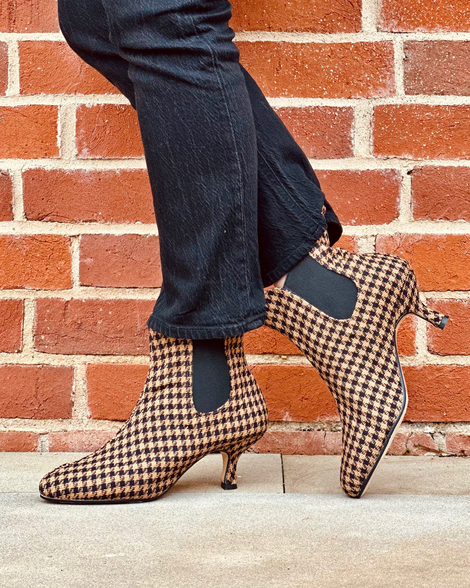 Tan Houndstooth Ankle Boots - LAST PAIR!