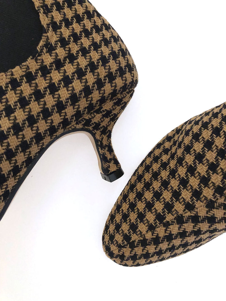 Tan Houndstooth Ankle Boots - LAST PAIR!