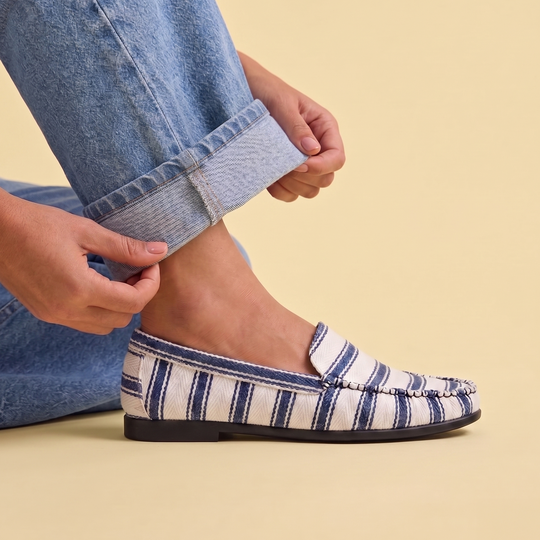 Ticking Stripe Moccasins