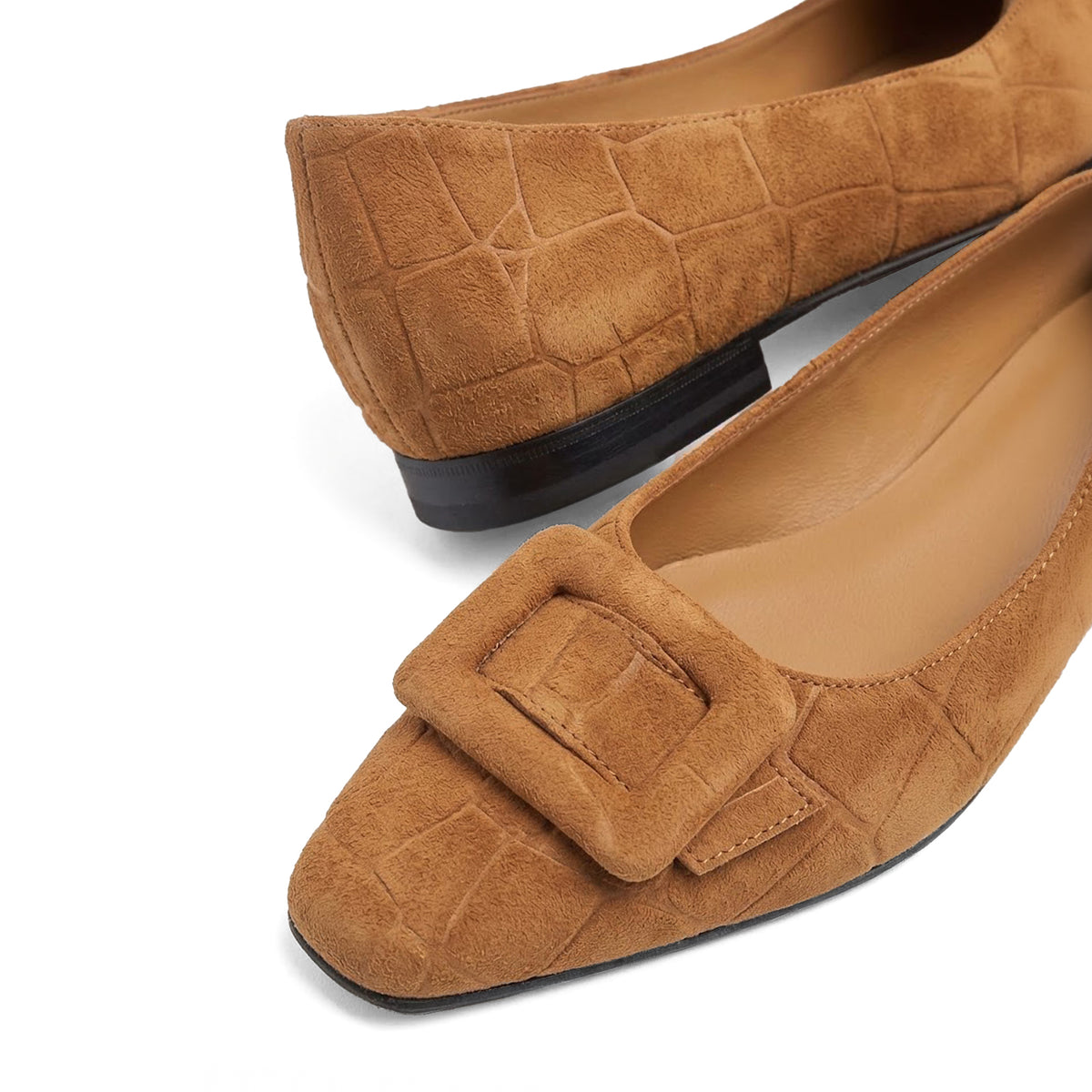 Caramel Suede Buckle Flats
