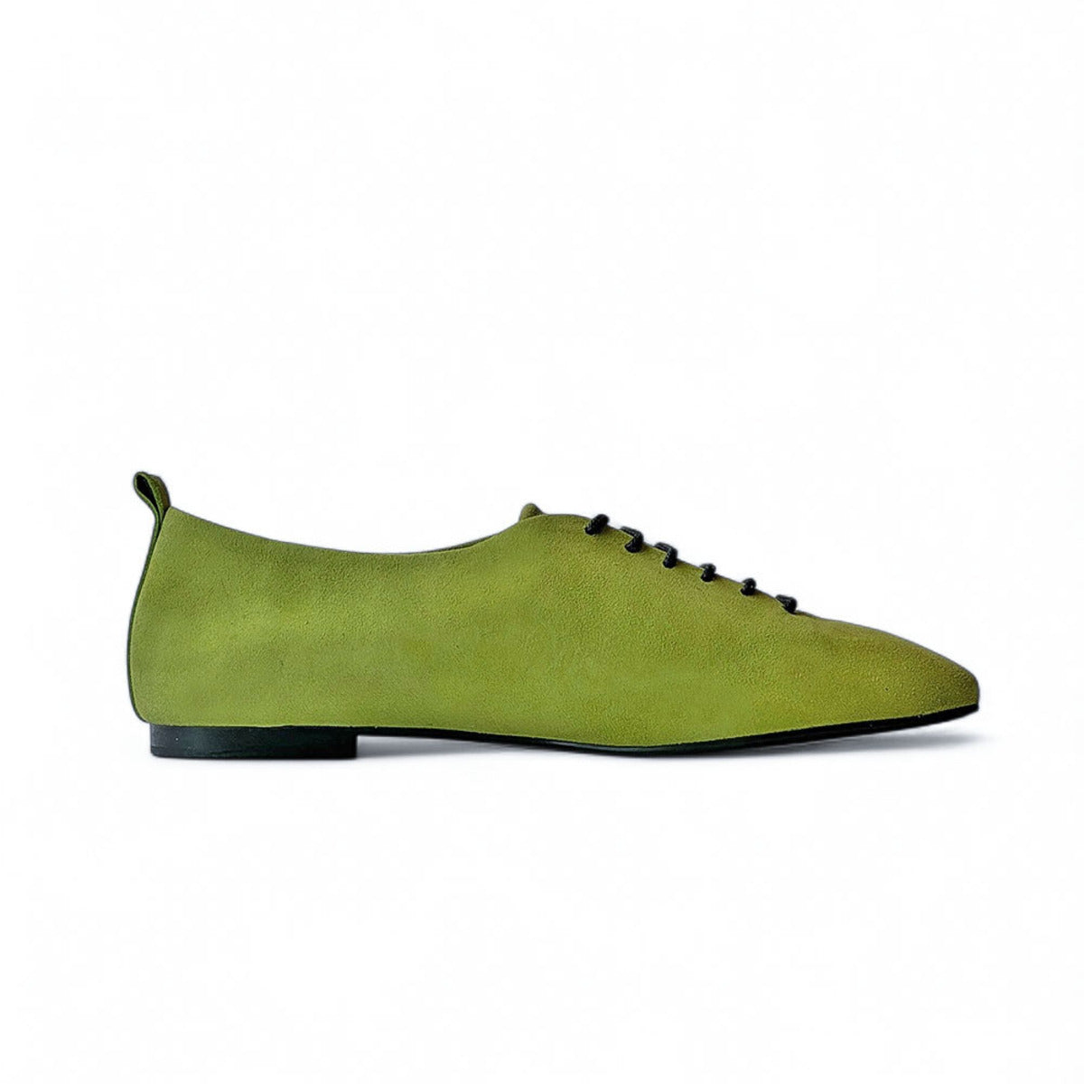 Bright Green Suede Flat Lace-Up Shoes