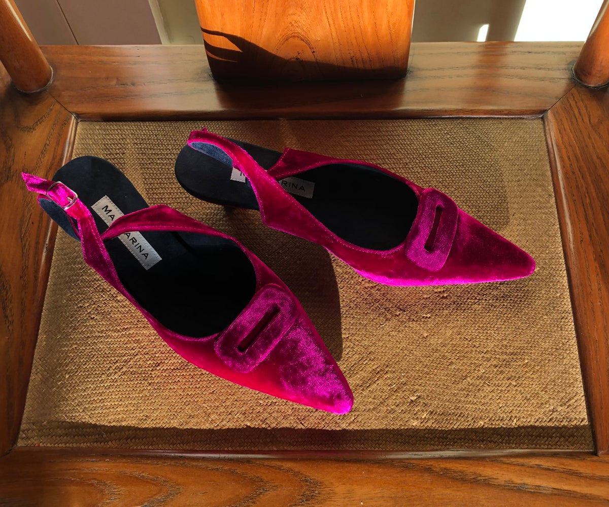 Fuchsia Velvet Kitten Heels