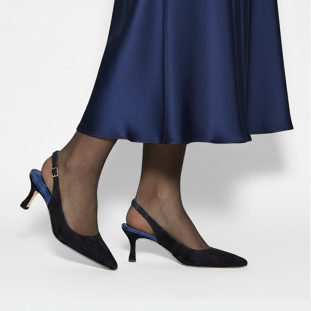 Saskia Navy Suede Slingbacks