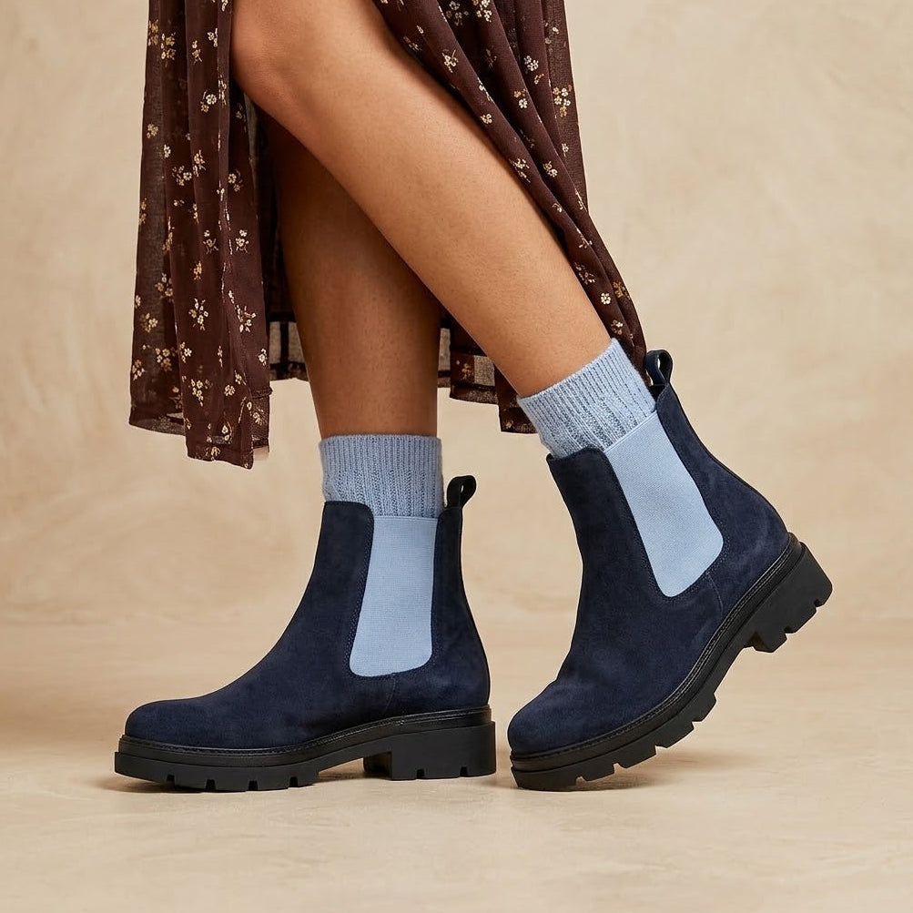 Navy Chelsea Boots with Denim flashes
