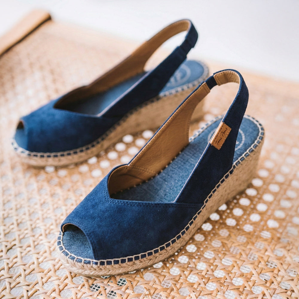 navy blue suede espadrille wedges