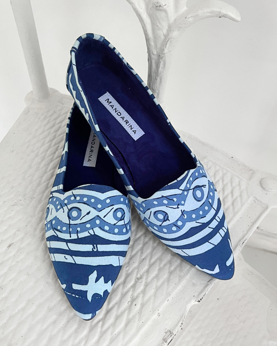Indigo Batik Print Flats
