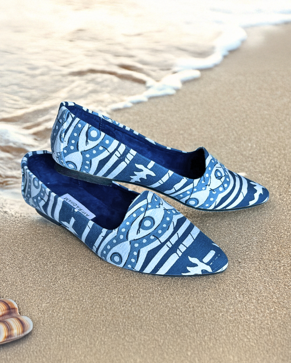 Indigo Batik Print Flats