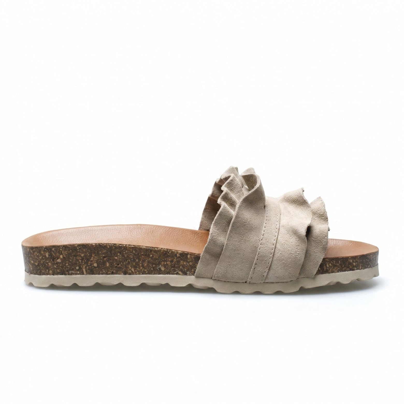 Coastal Breeze Ruffle Slider Sandals / Stone