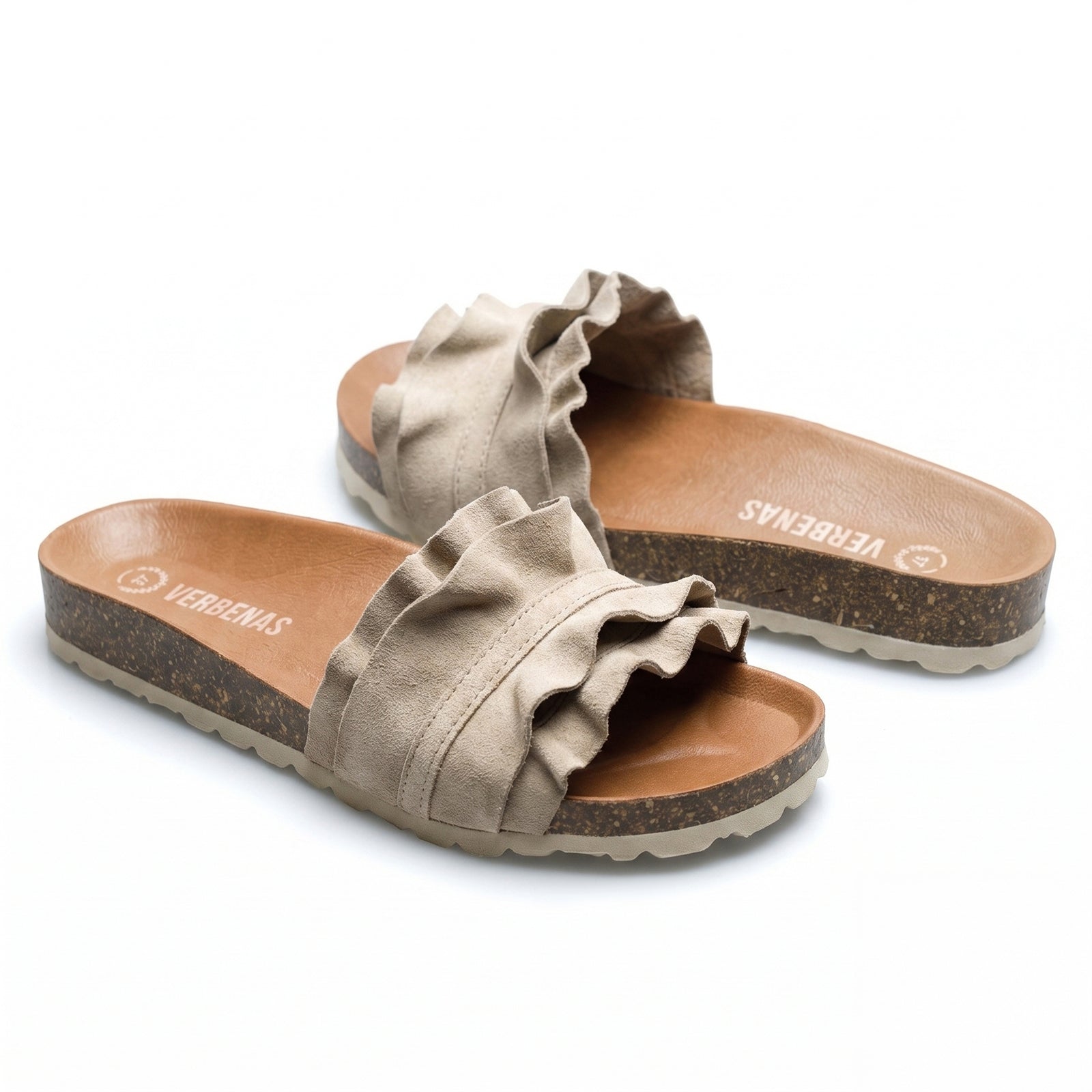Coastal Breeze Ruffle Slider Sandals / Stone