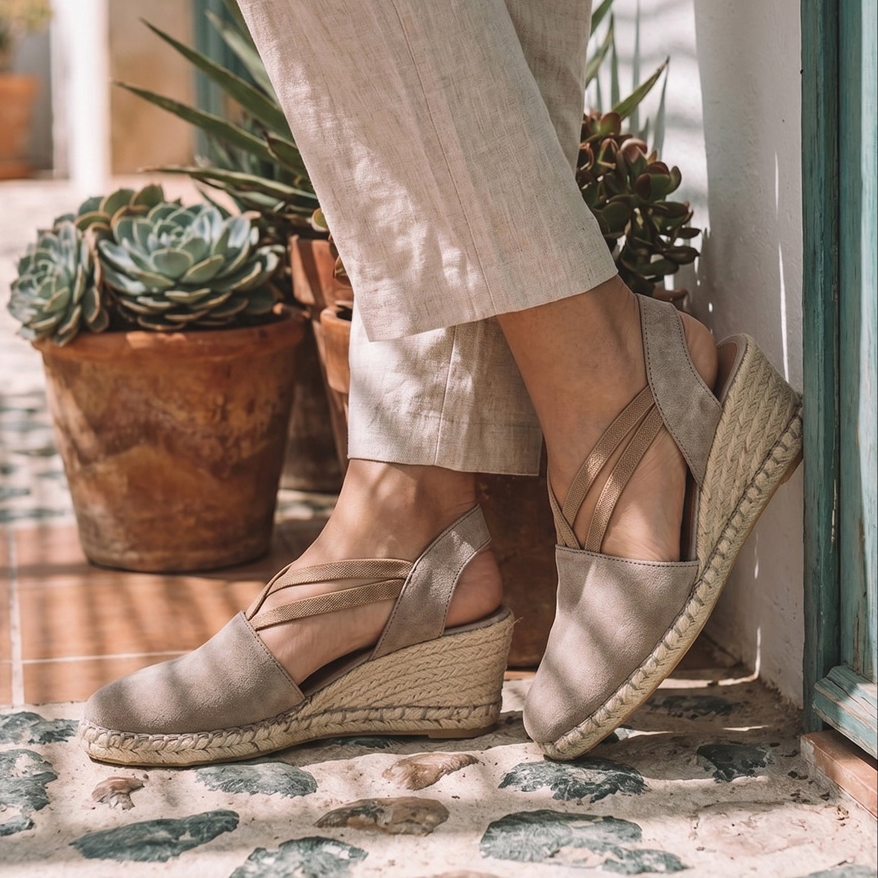 Malaga Wedge Espadrilles / Stone