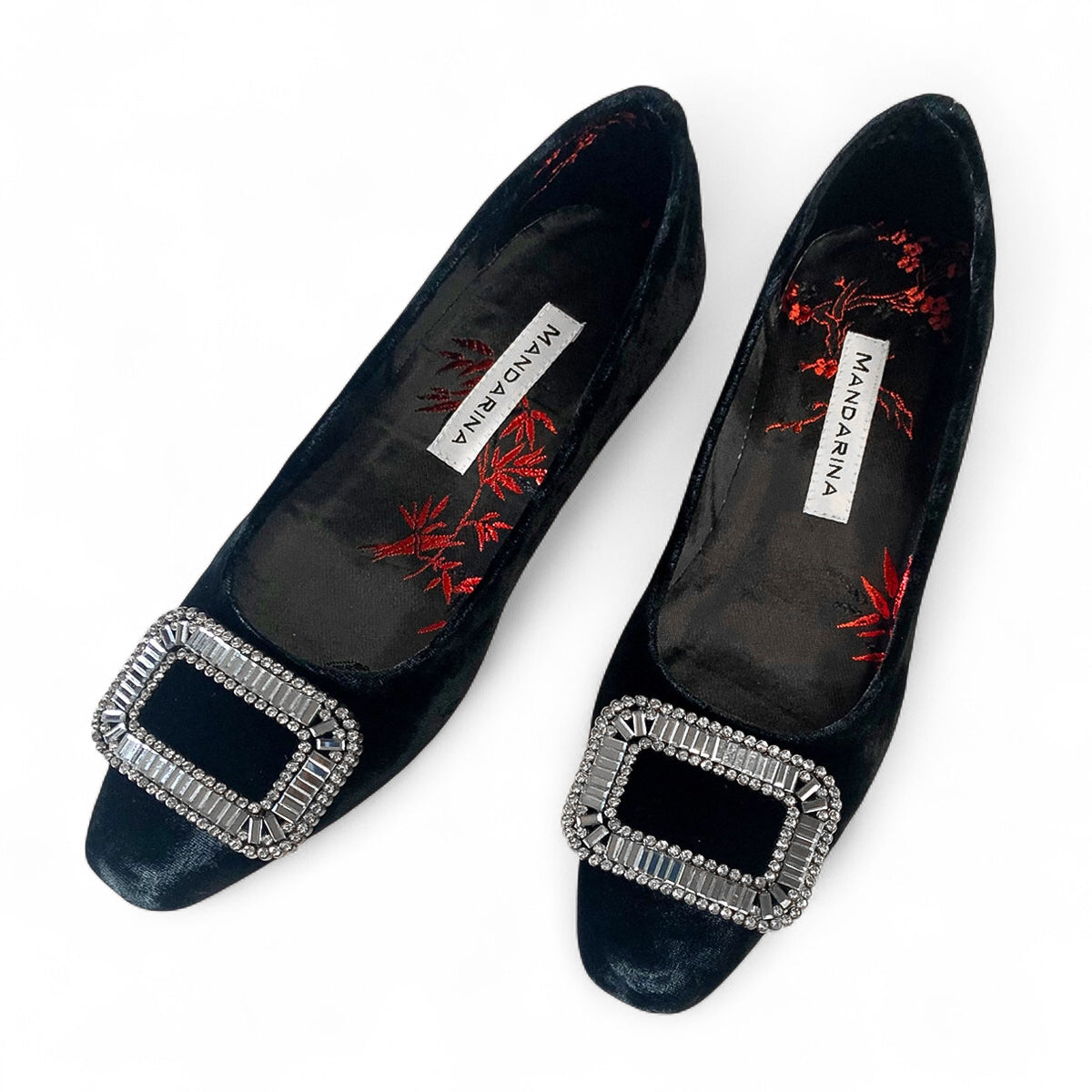 Black Diamanté Court Shoes