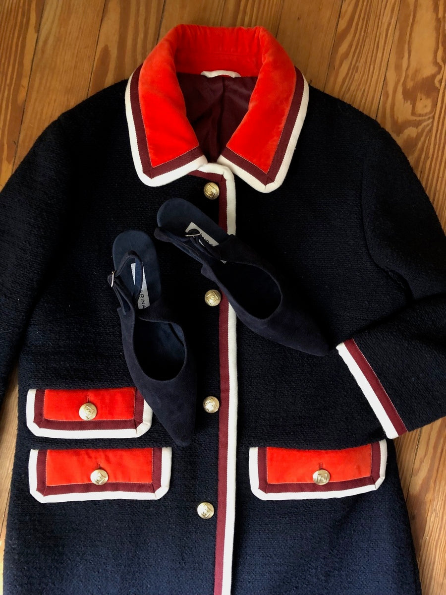 Saskia Navy Suede Slingbacks