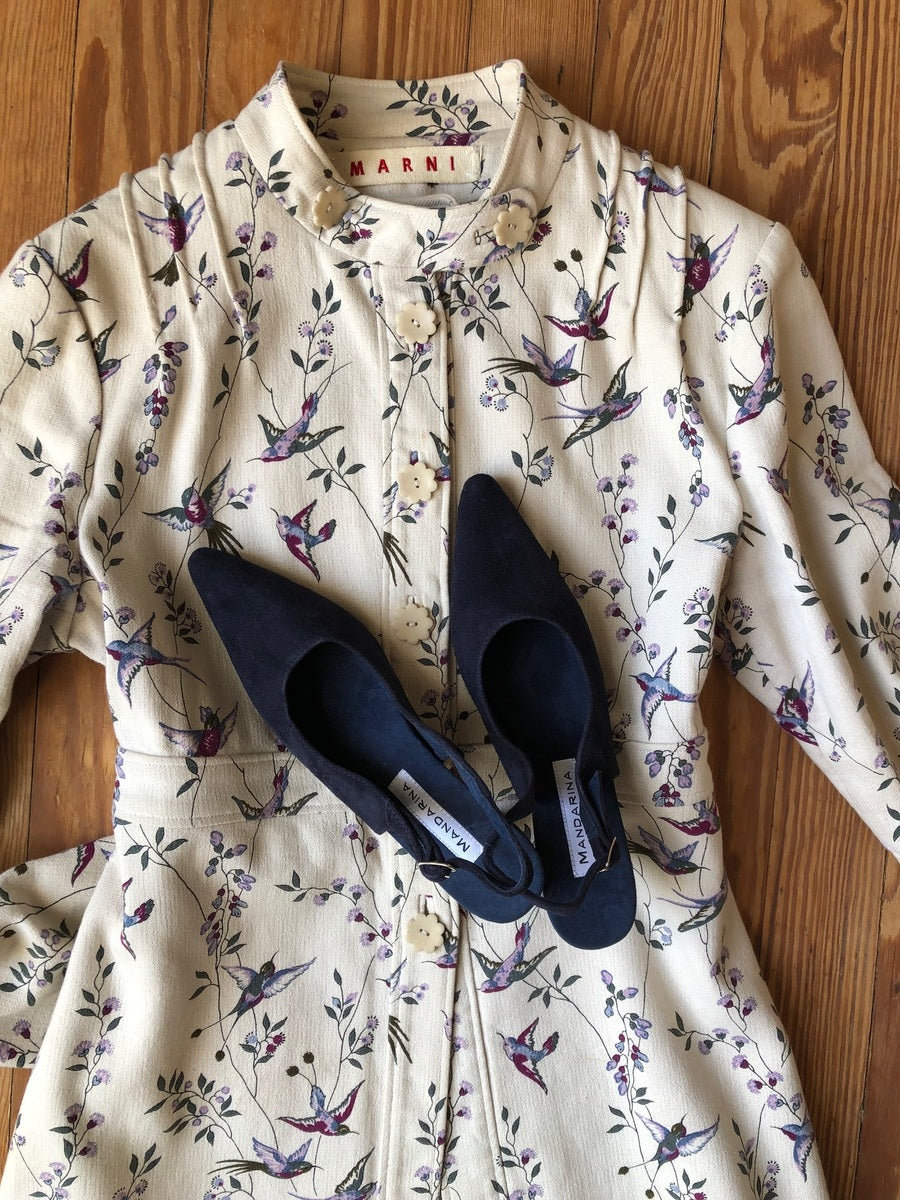 Saskia Navy Suede Slingbacks