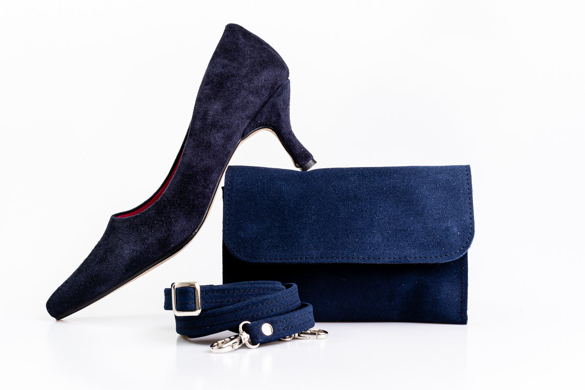 Sabine Navy suede courts