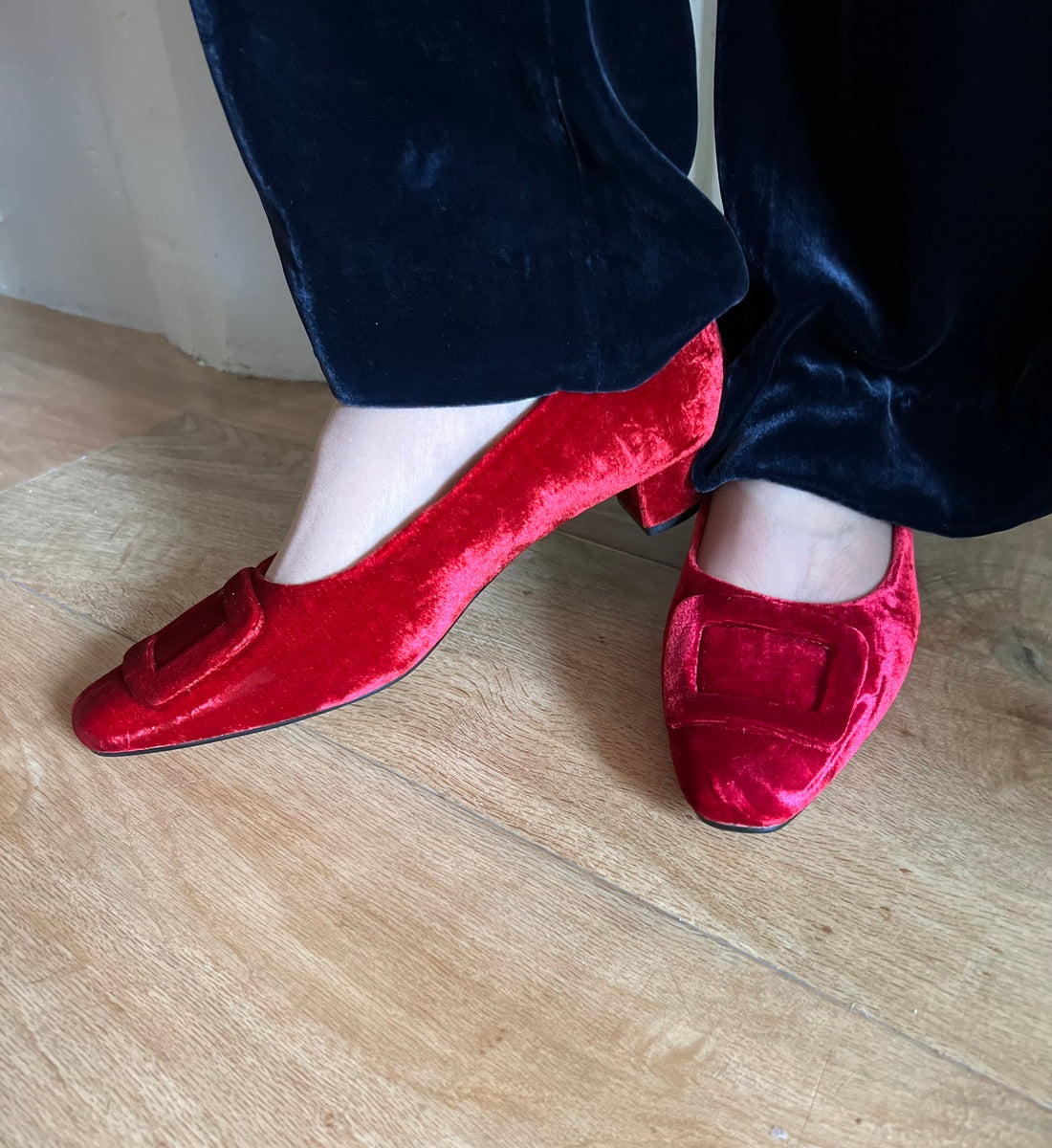 Red Velvet Court Shoes