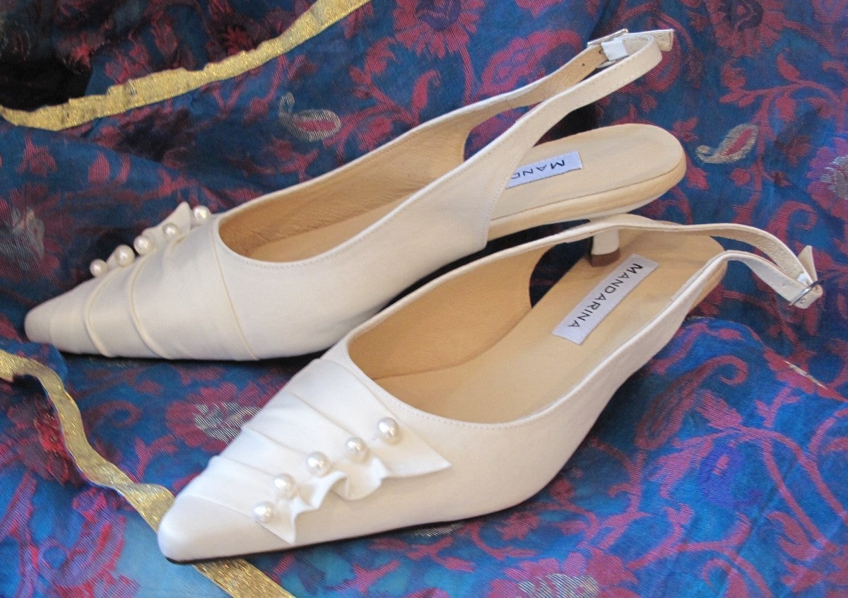 Pearl & Satin Trim Kitten Heel Wedding Shoes
