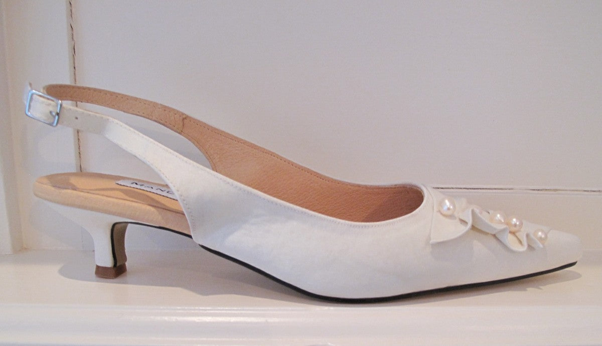Pearl & Satin Trim Kitten Heel Wedding Shoes