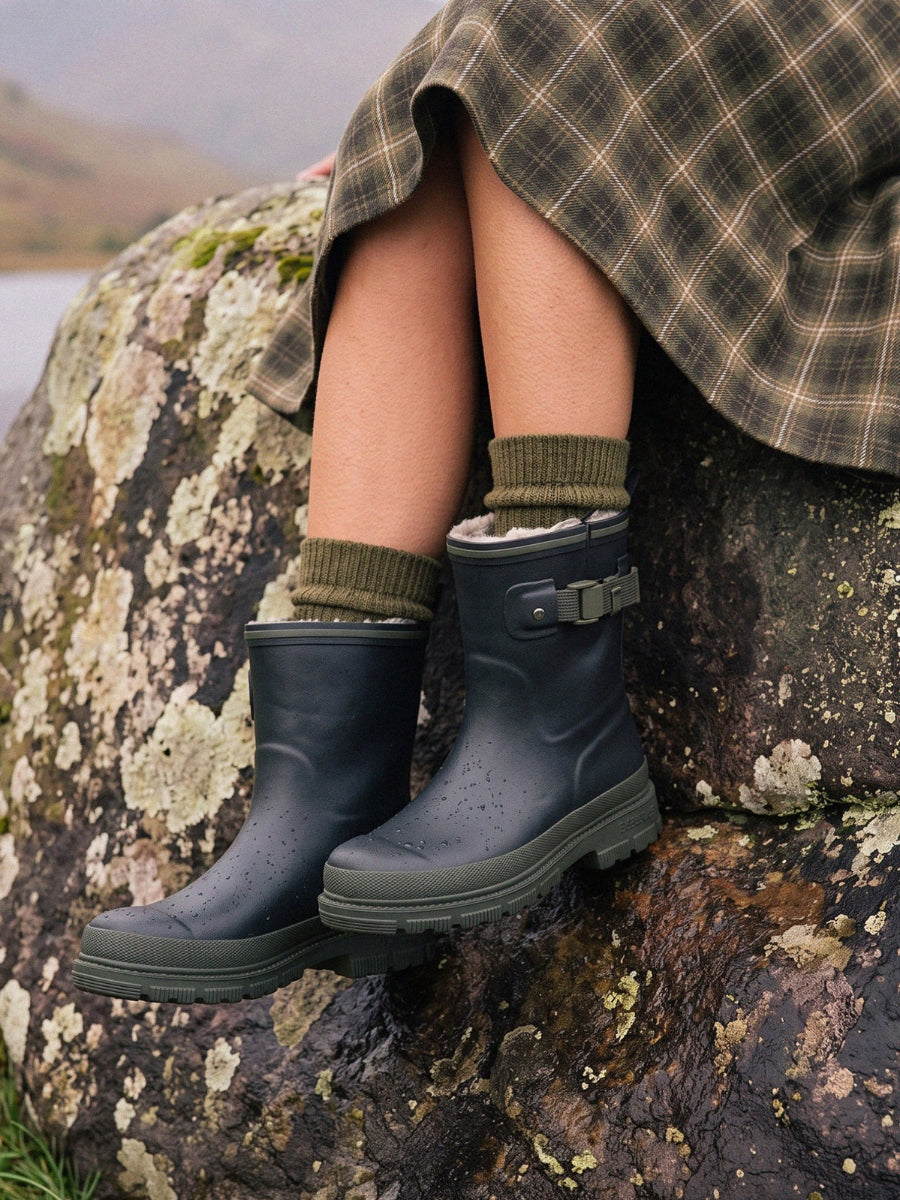 Black Fur Lined Short Welly Boots