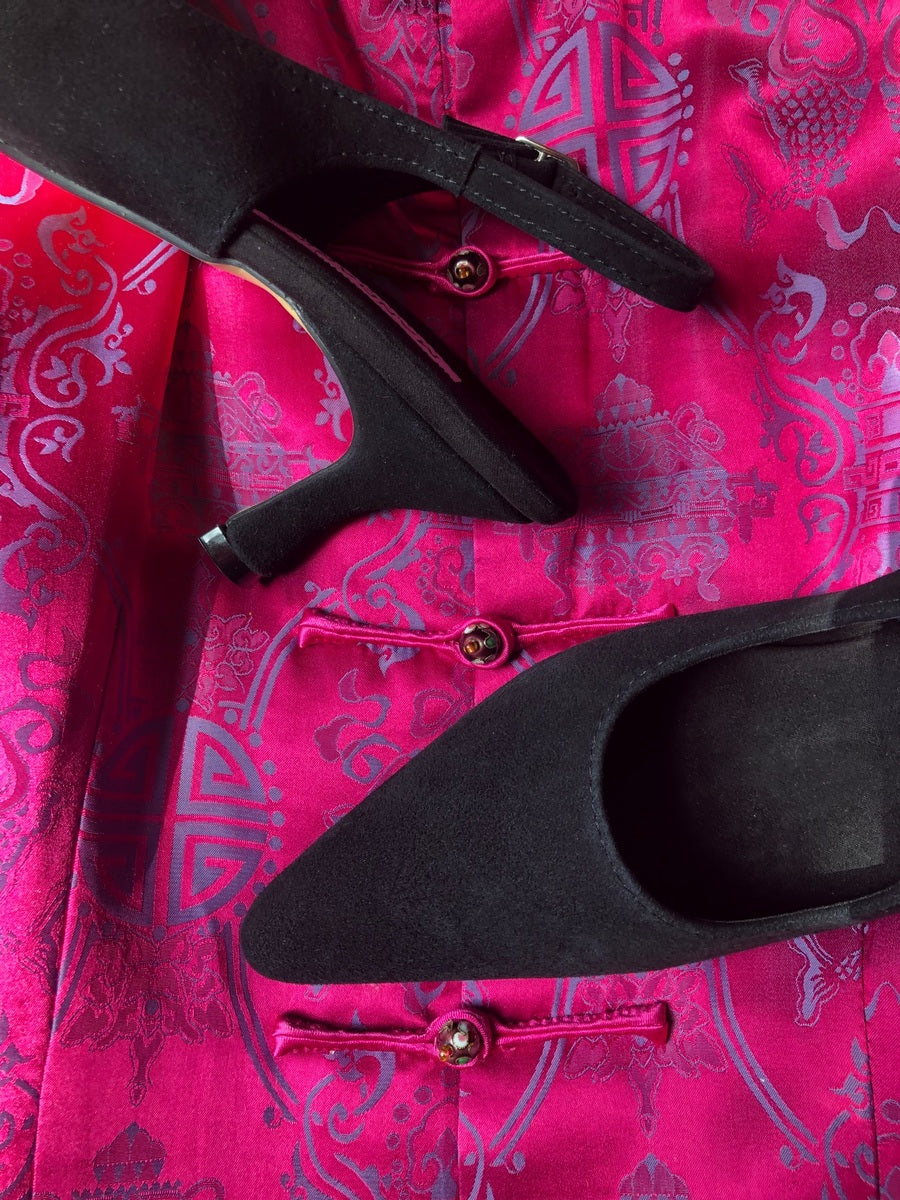 Classic Black Suede Slingback 