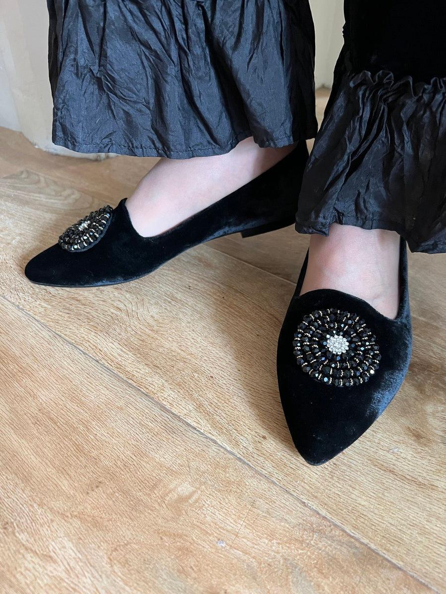 Brooksies Black Velvet Flats 