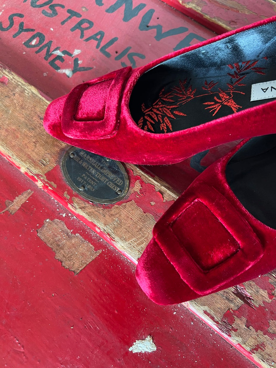 Red Velvet Court Shoes