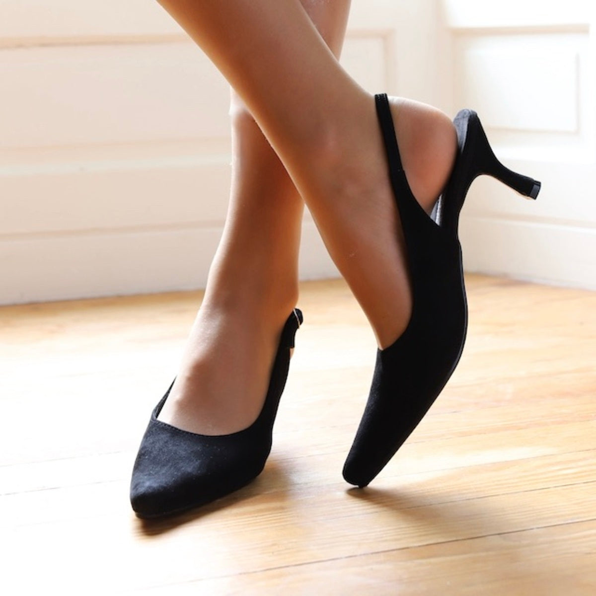 Classic Black Suede Slingback 