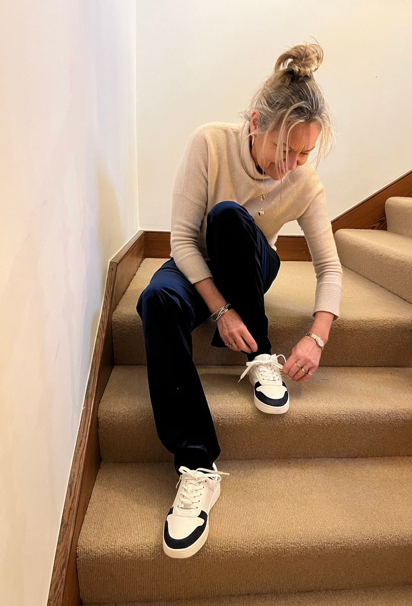 Navy & White Leather Sneakers