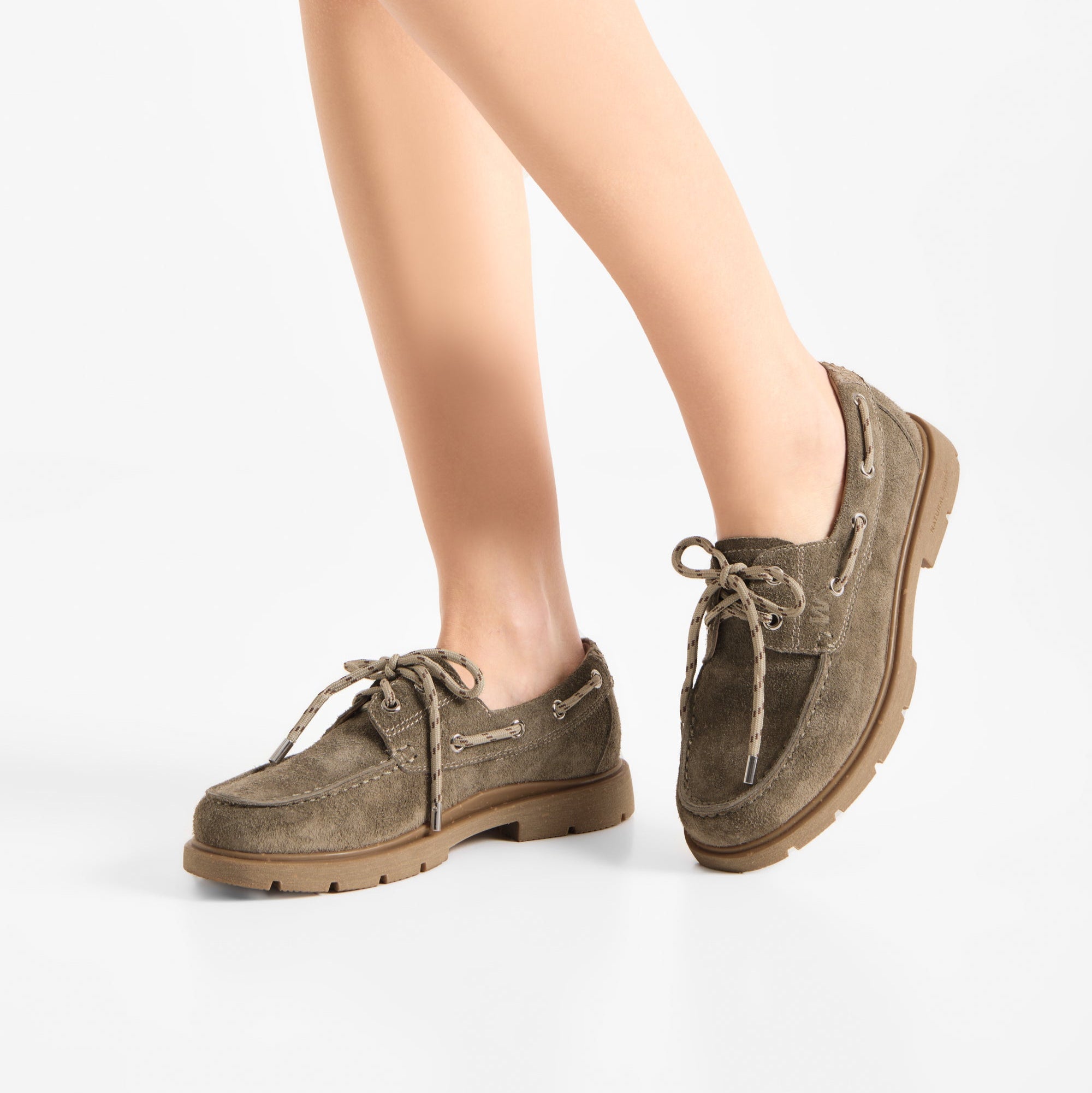 taupe suede women's boat shoes