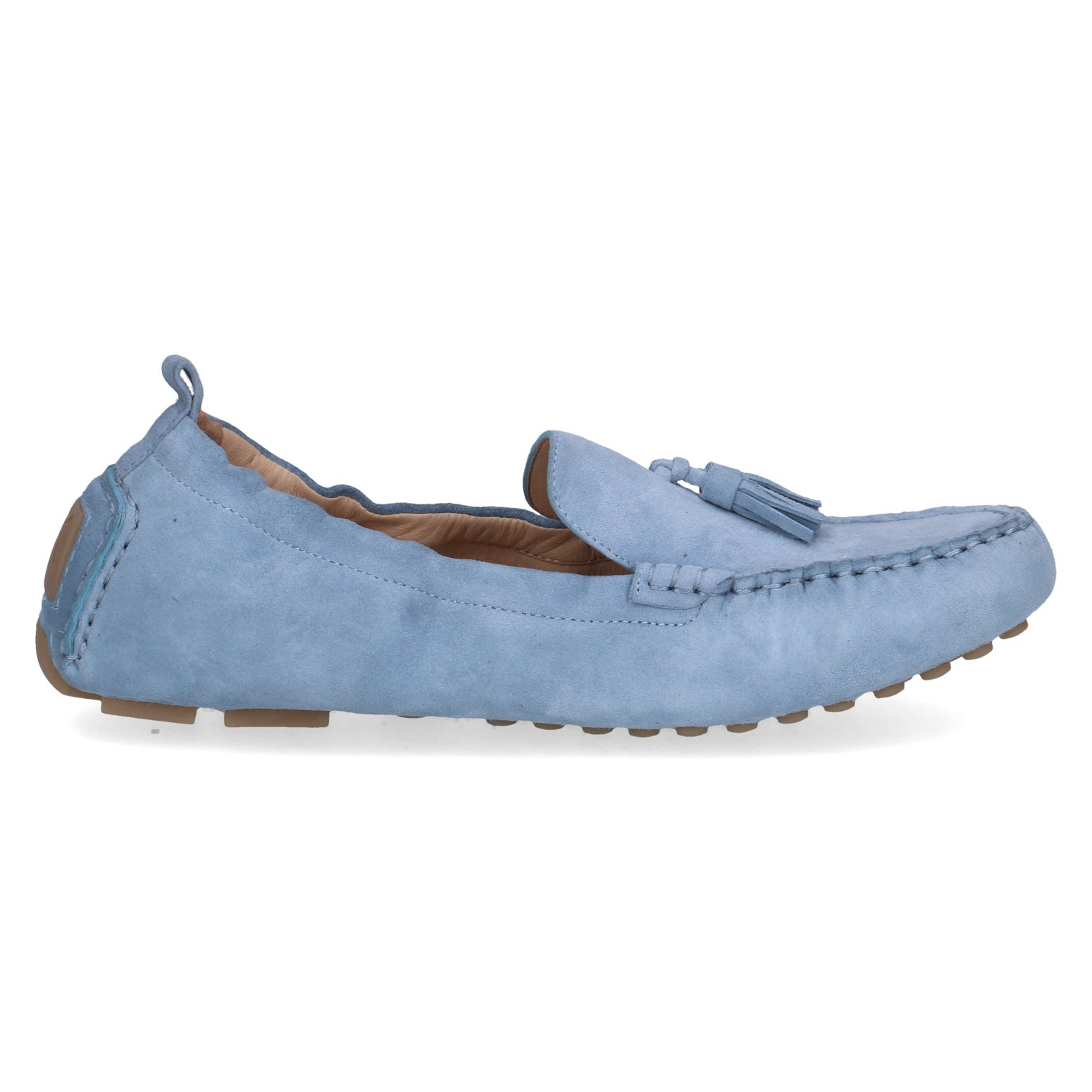 Pale Baby Blue suede loafer shoe on a white background