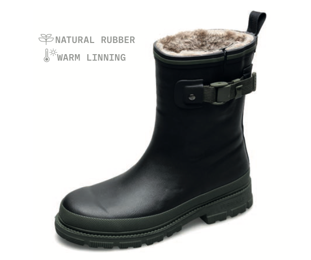 Black Fur Lined Short Welly Boots