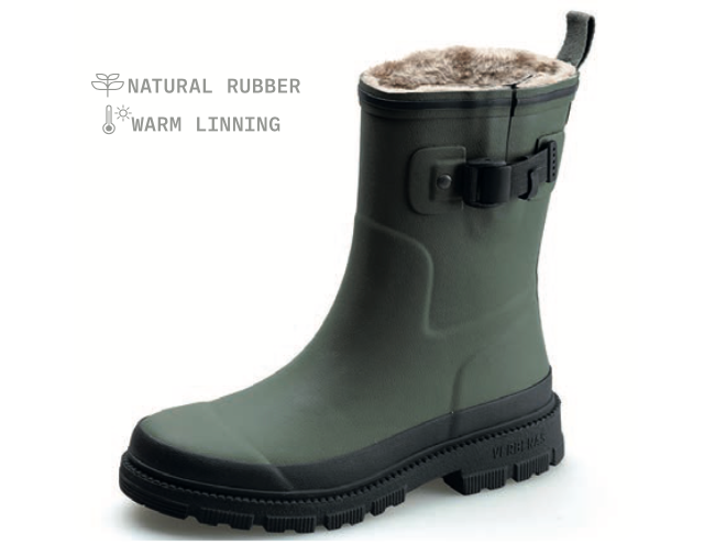Khaki Fur Lined Short Welly Boots