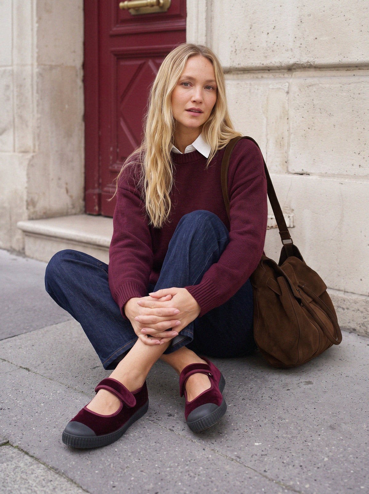 The Velvet Mary Jane - Burgundy