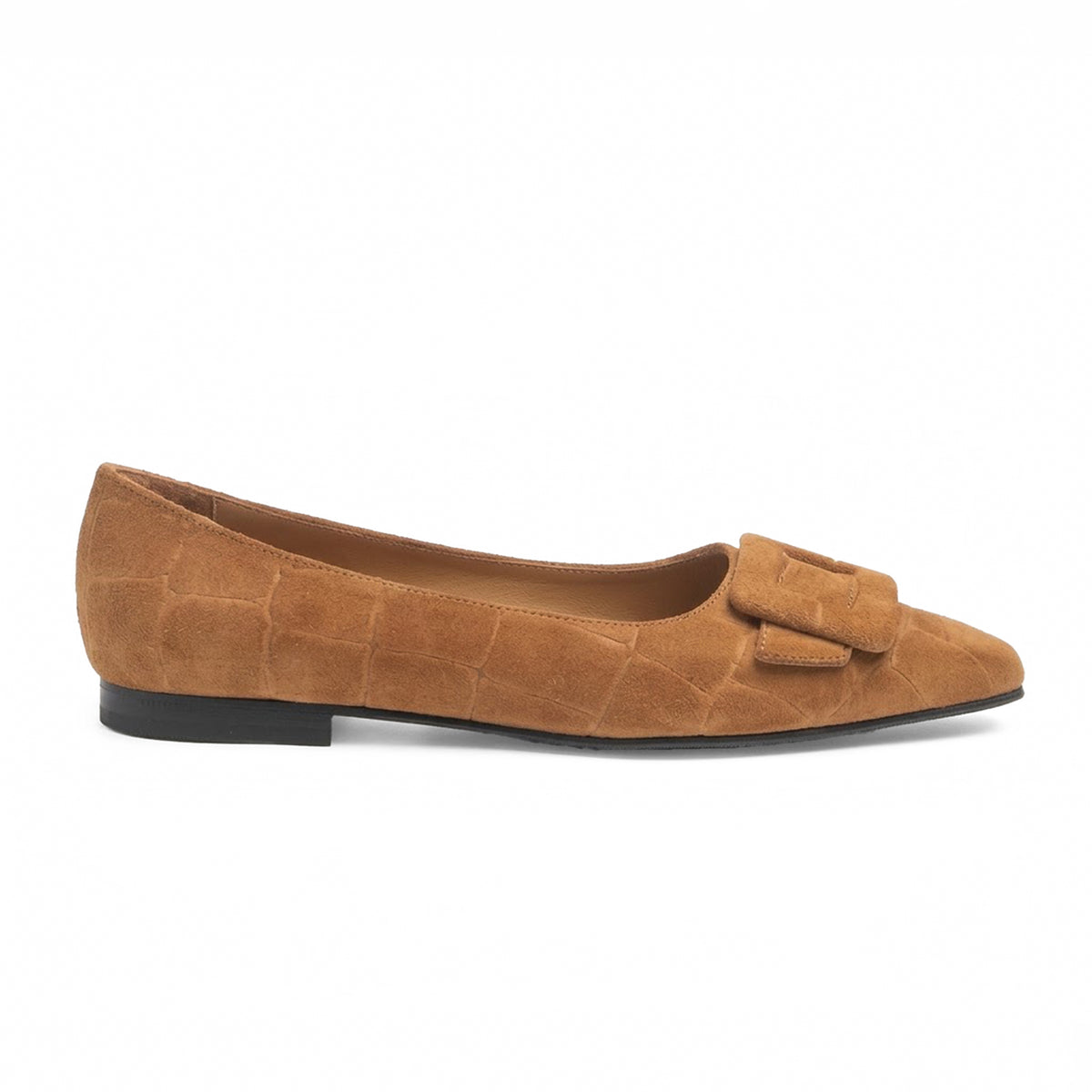 Caramel Suede Buckle Flats